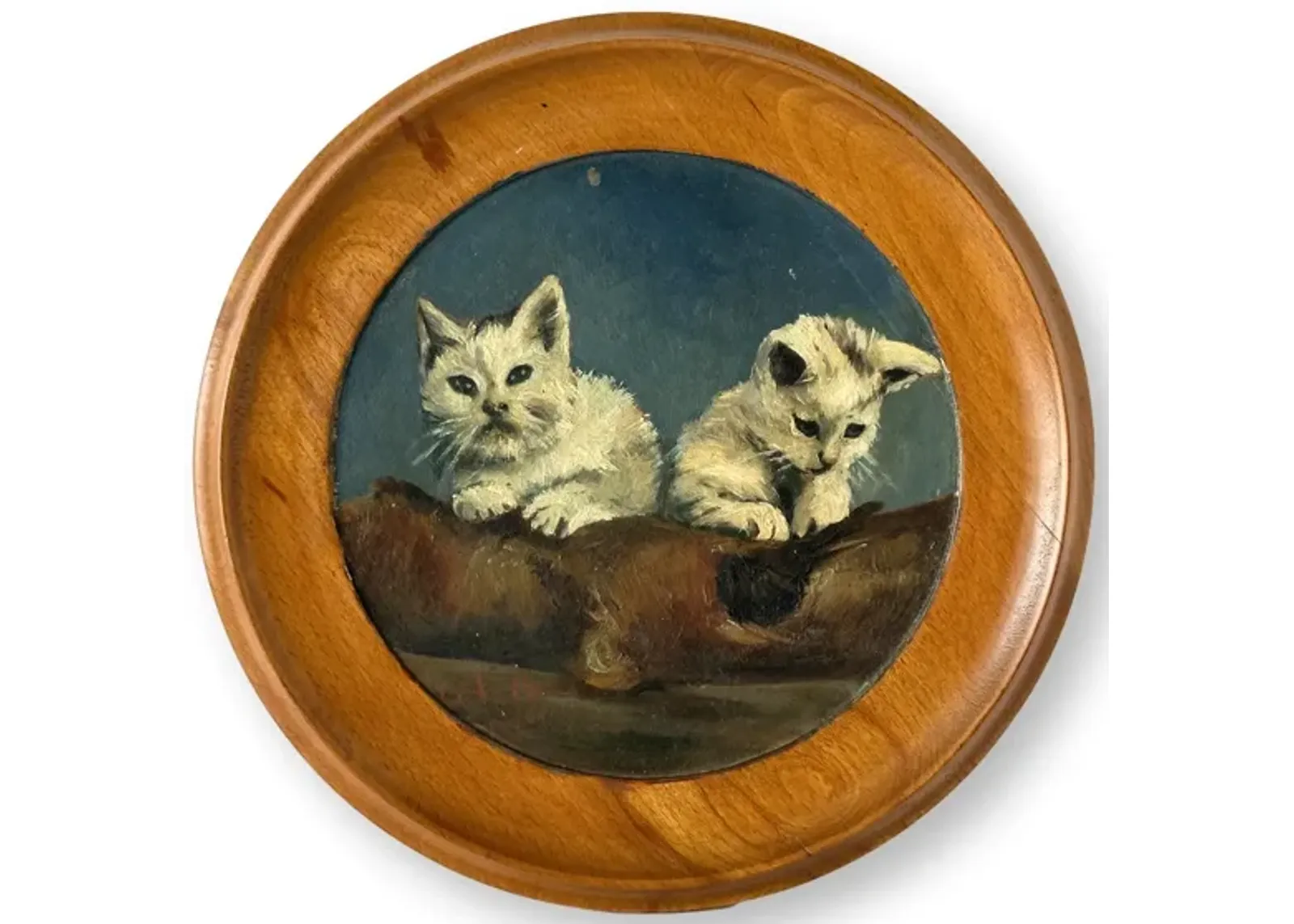 French Oil on Board w/Kittens