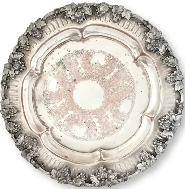 Sheffield Silver-Plate Round Tray - Rose Victoria