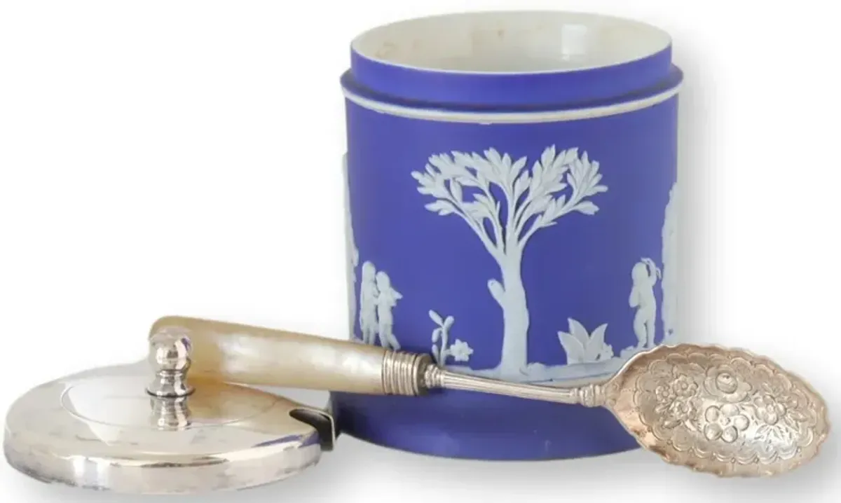 Jasperware Preserves Pot & Pearl Spoon