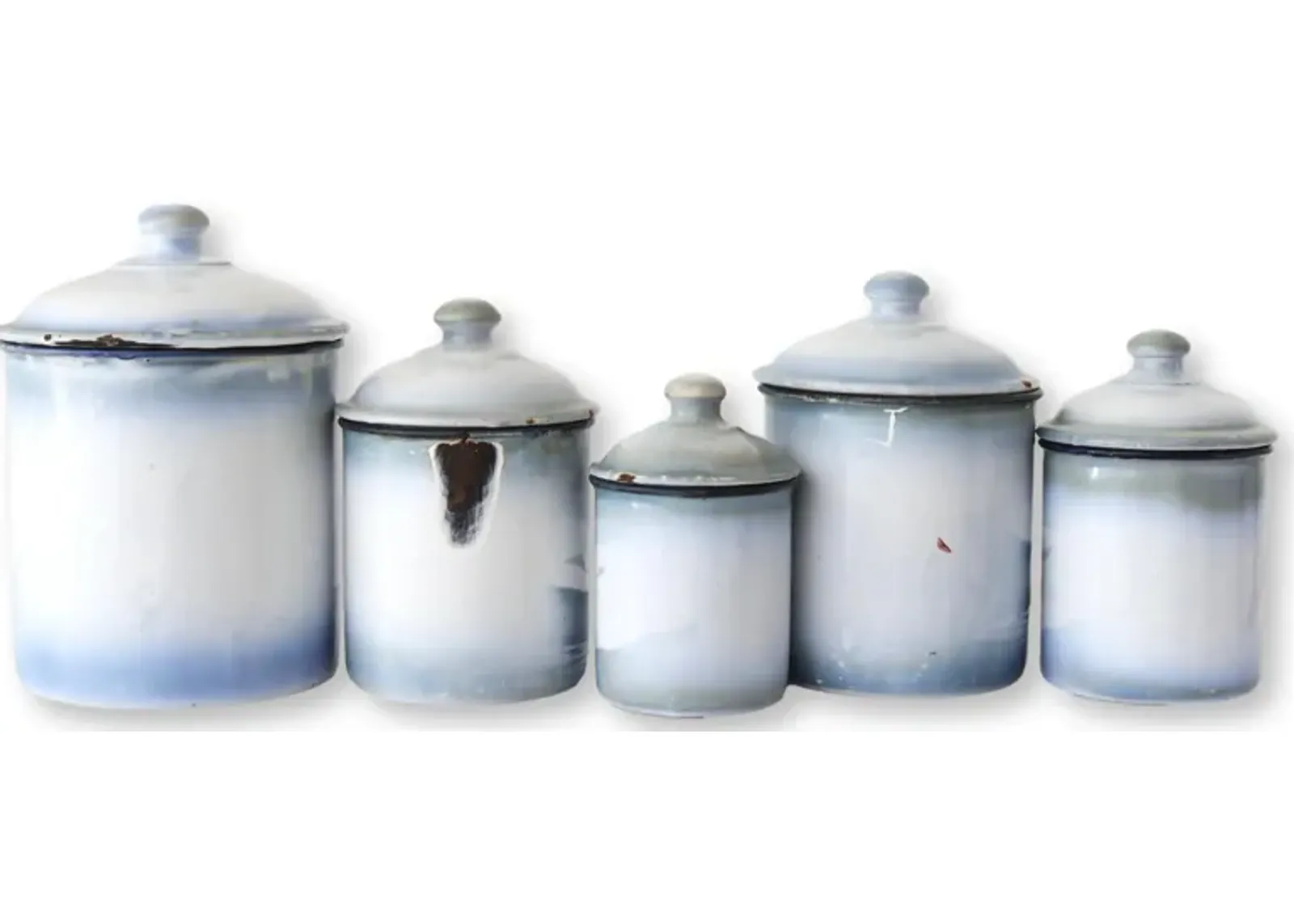 Vintage French Enamel Kitchen Canisters