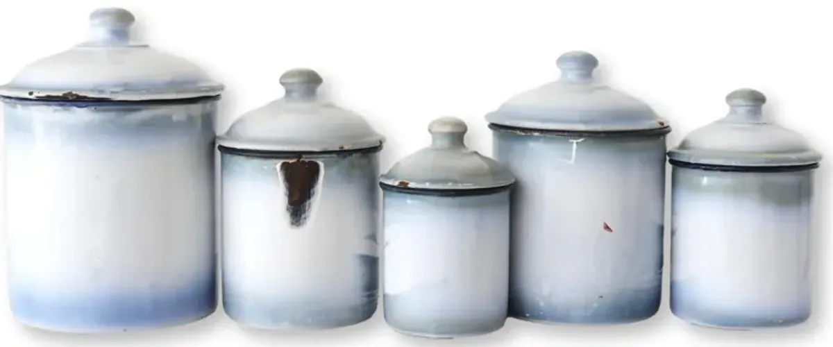 Vintage French Enamel Kitchen Canisters