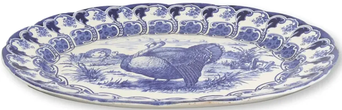 Flow Blue Transferware Turkey Platter