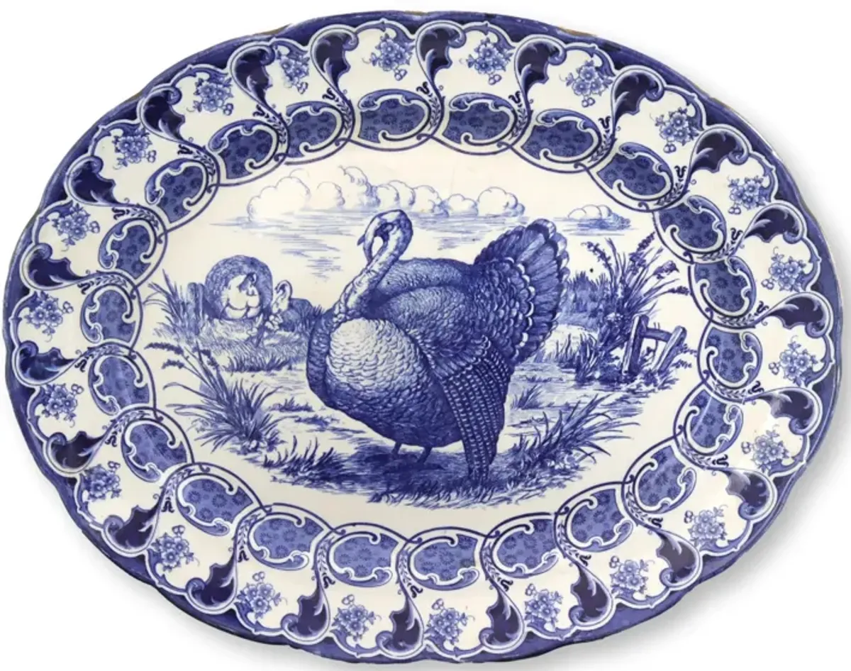 Flow Blue Transferware Turkey Platter