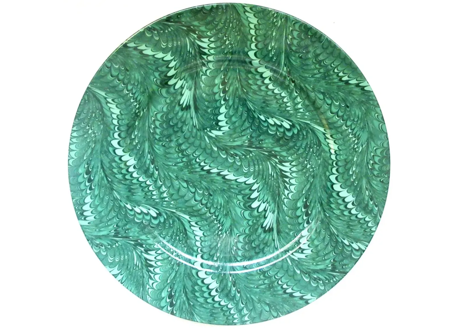 Feather-Glaze Serving Plate - 12.25" D - Green