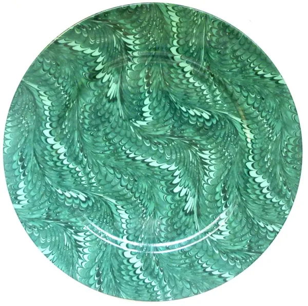 Feather-Glaze Serving Plate - 12.25" D - The Emporium Ltd. - Green
