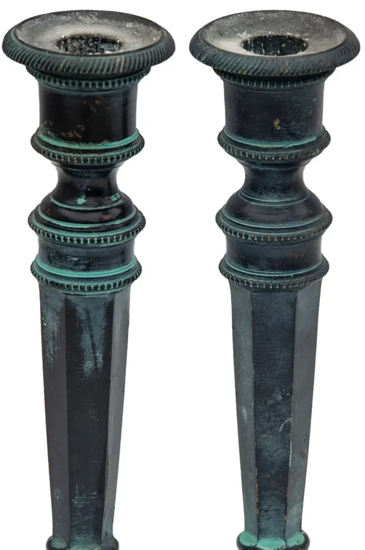 Patinaed Metal Candlesticks - a pair - Black