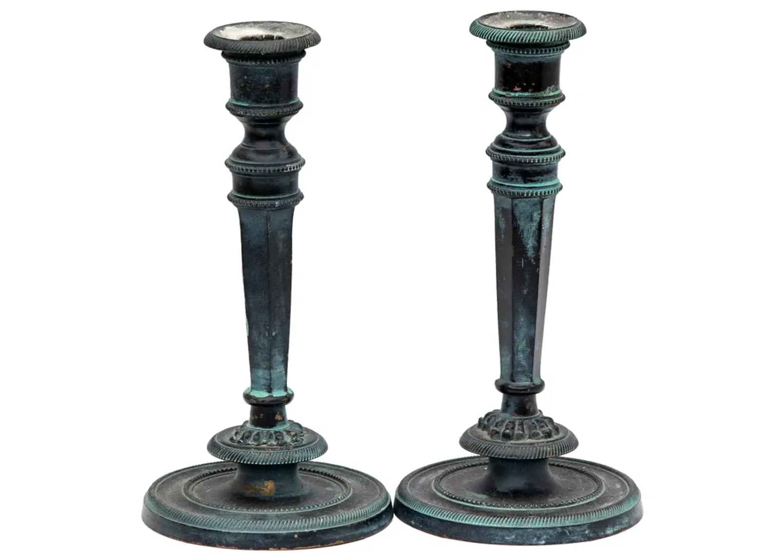 Patinaed Metal Candlesticks - a pair - Black