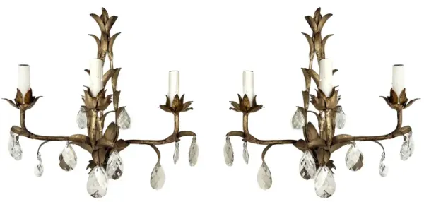 3 Candle Sconce Pair - Fleur de Lex Antiques - Gold