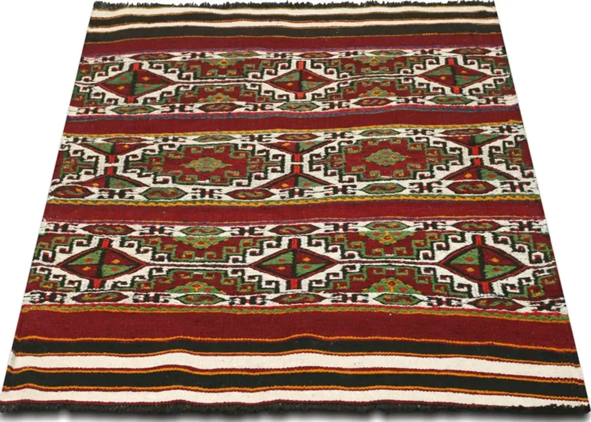 1960s Vintage Turkish Kilim -3' x 3'2" - Handcrafted - red