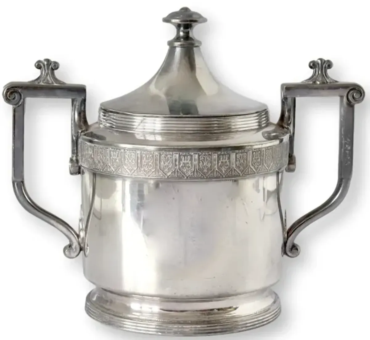 Monogrammed Silver-Plate Sugar Bowl