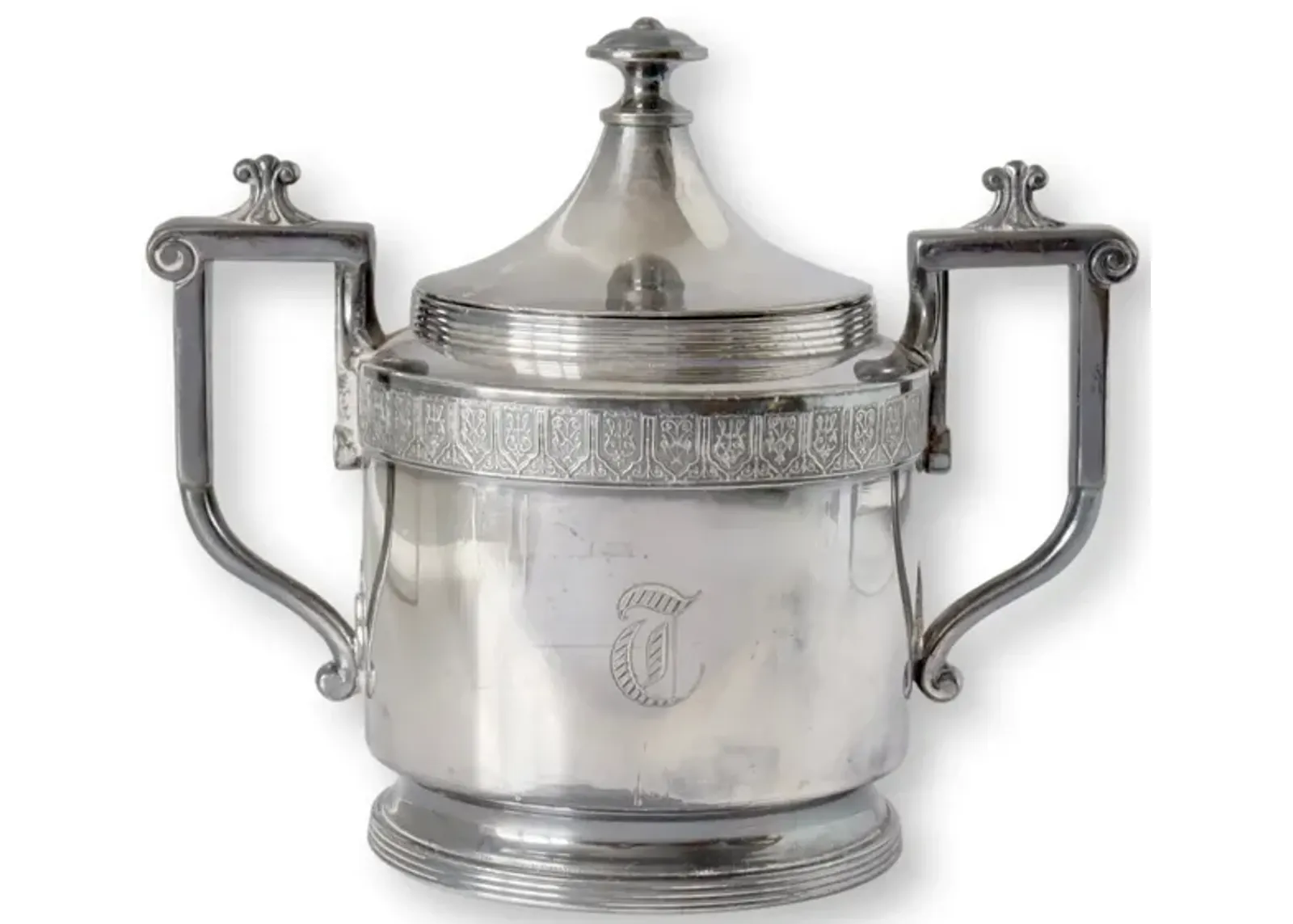 Monogrammed Silver-Plate Sugar Bowl