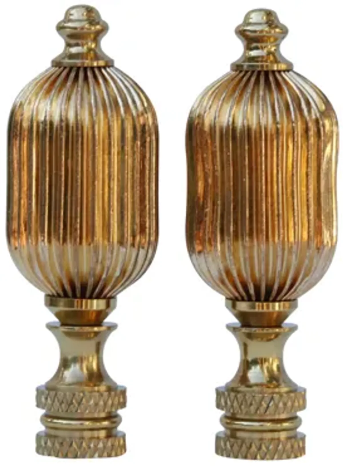 Ribbed Brass Lamp Finials - a Pair - Gold - Fits a standard size lamp harp