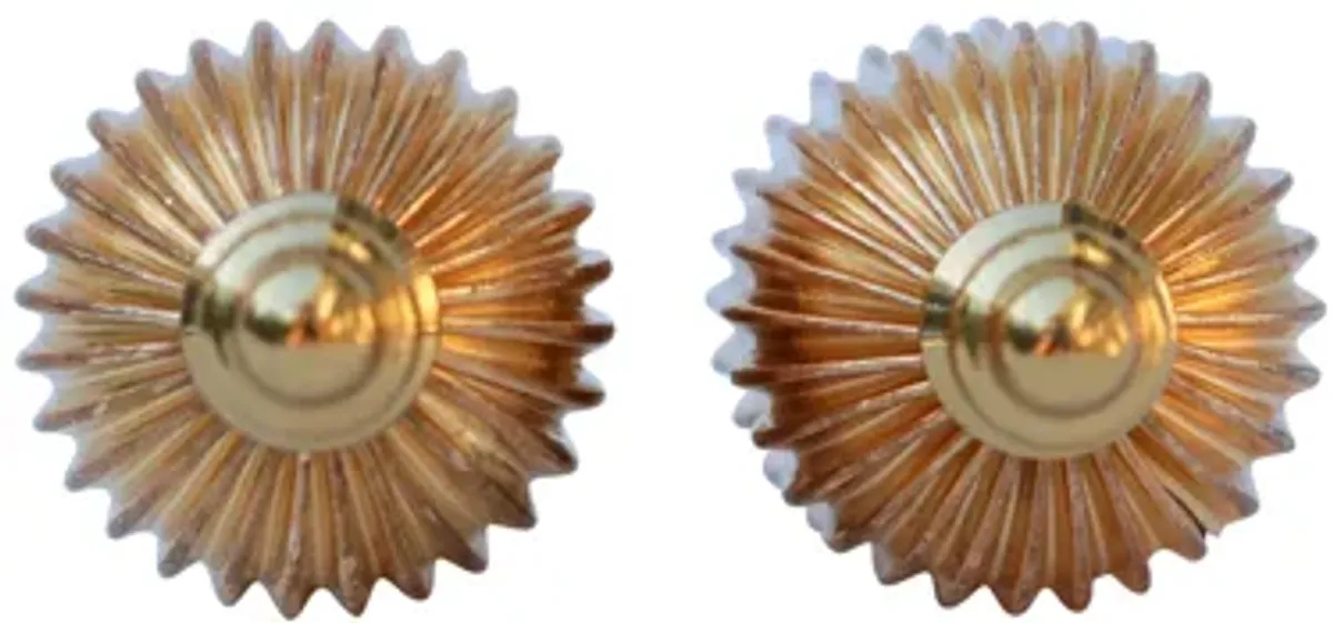 Ribbed Brass Lamp Finials - a Pair - Gold - Fits a standard size lamp harp