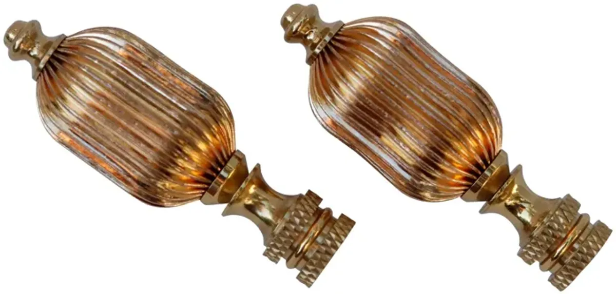 Ribbed Brass Lamp Finials - a Pair - Gold - Fits a standard size lamp harp