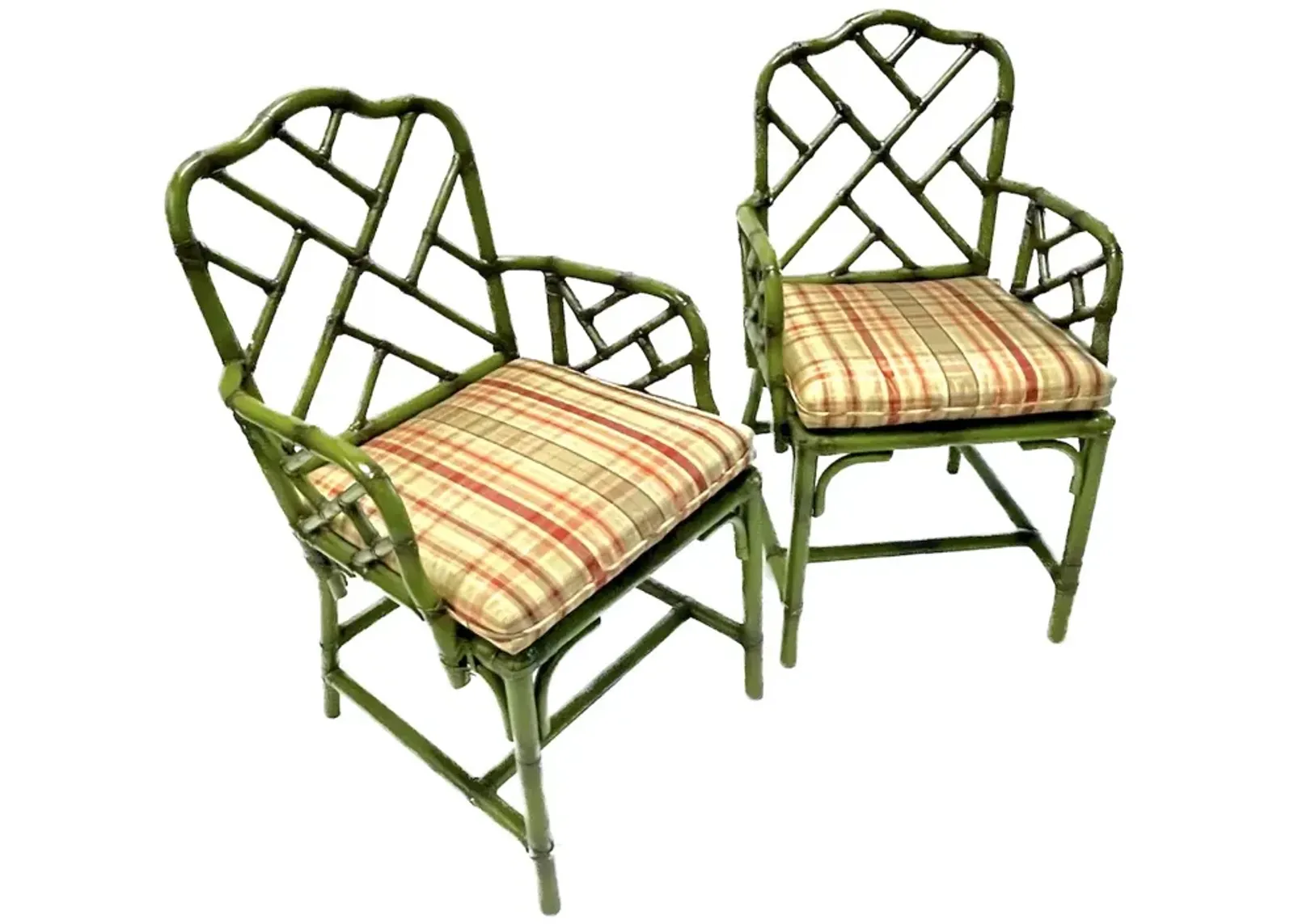 Green Rattan & Bamboo Arm Chairs - PR