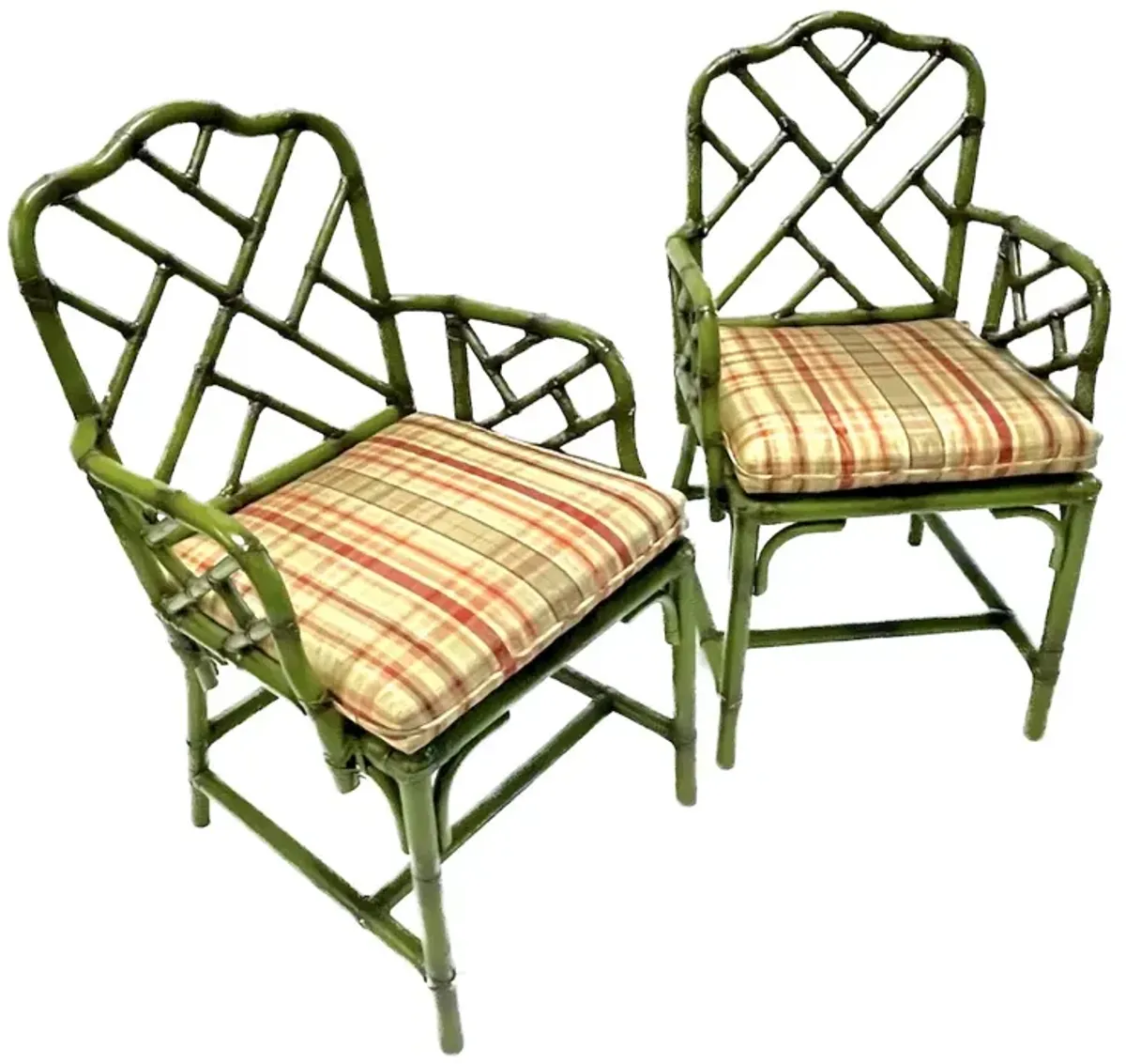 Green Rattan & Bamboo Arm Chairs - PR