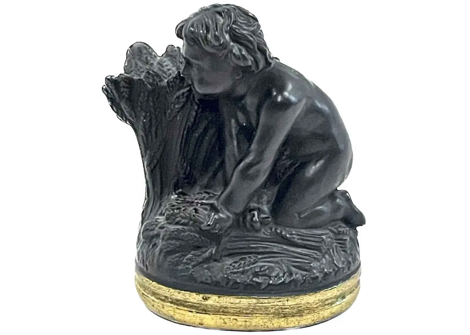 Bronze Child Harvesting Wheat Bookend