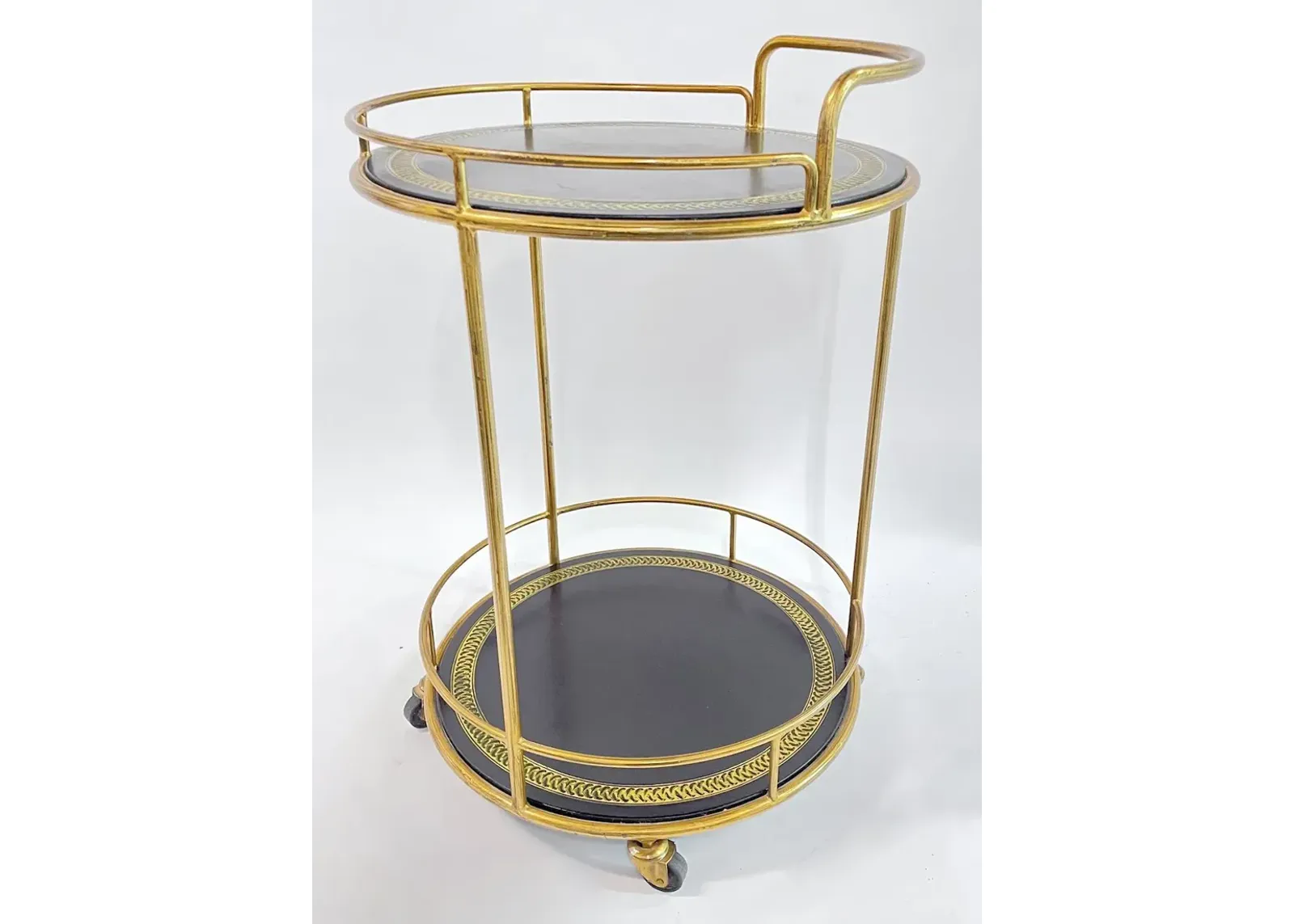 Round Brass & Leather Bar Cart