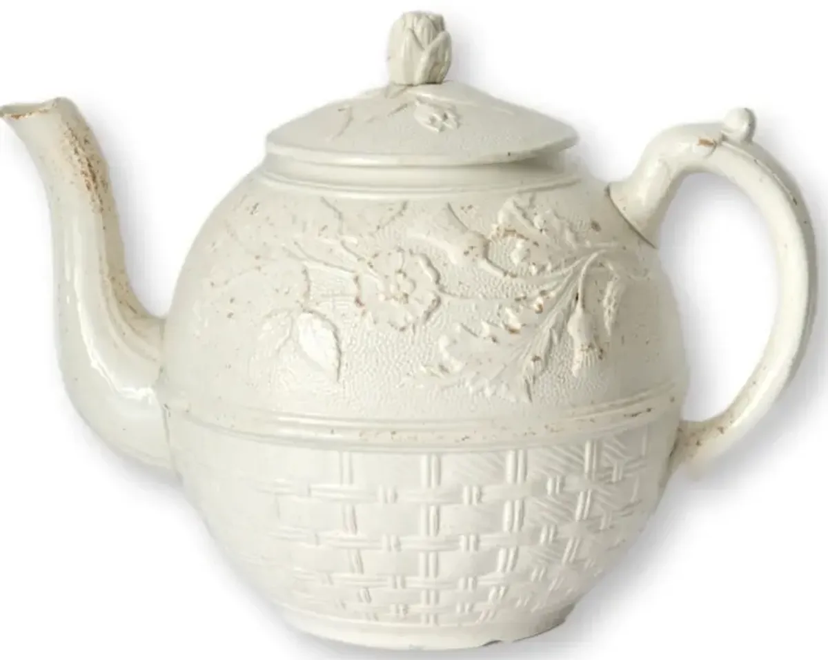 Antique English Salt Glaze Teapot - White