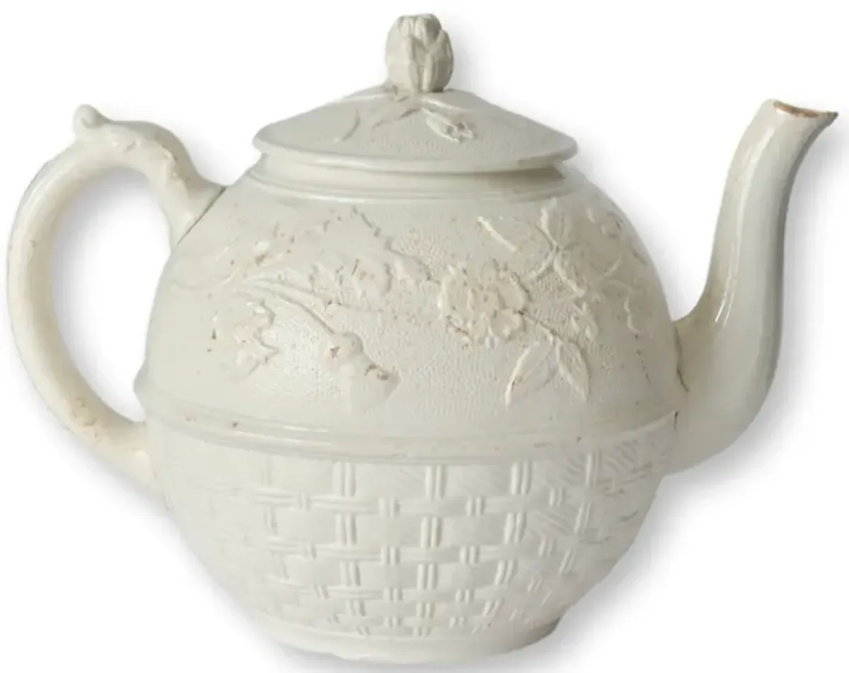 Antique English Salt Glaze Teapot - White