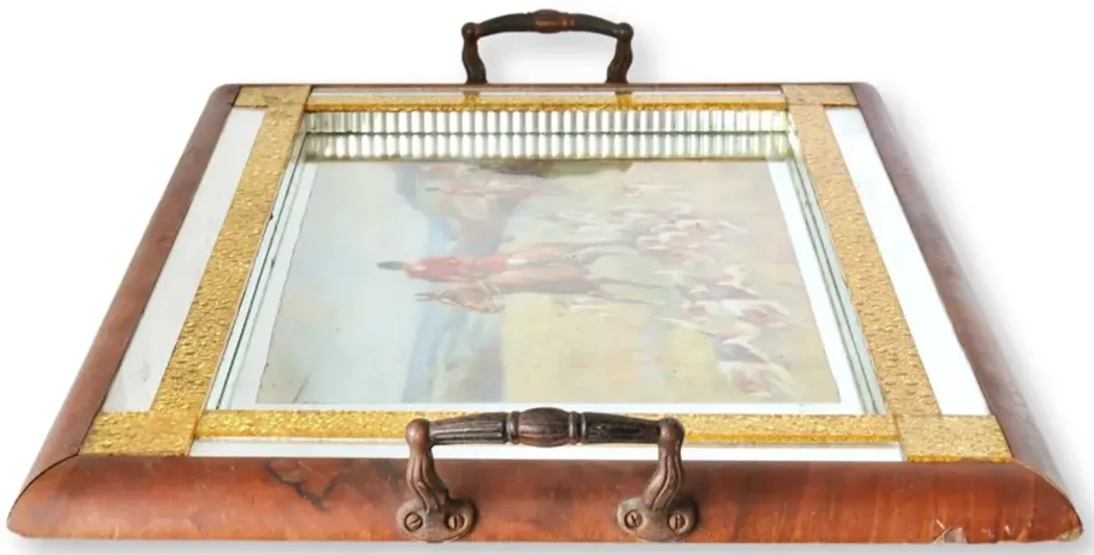 English Equestrian Mirrored Serving Tray