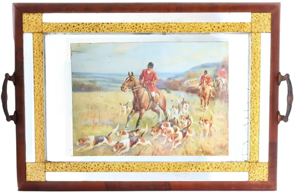 English Equestrian Mirrored Serving Tray
