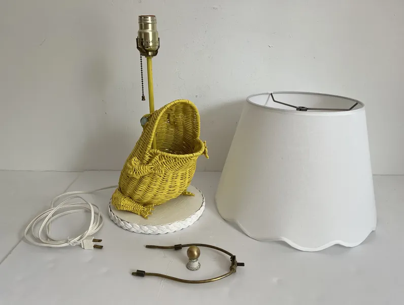 1970s Wicker Frog Lamp & Shade