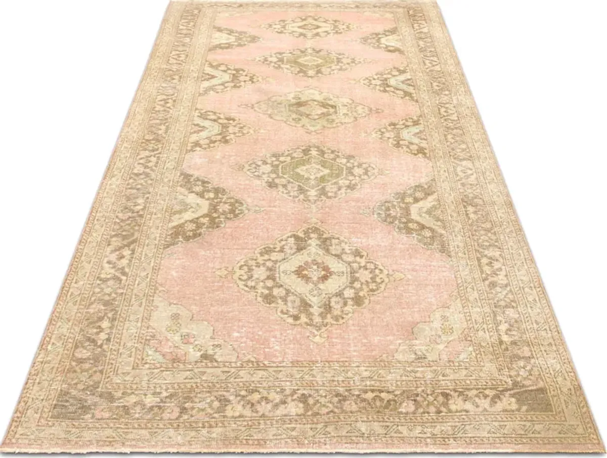 1960s Turkish Oushak Rug- 4'10"x12'1" - pink - pink