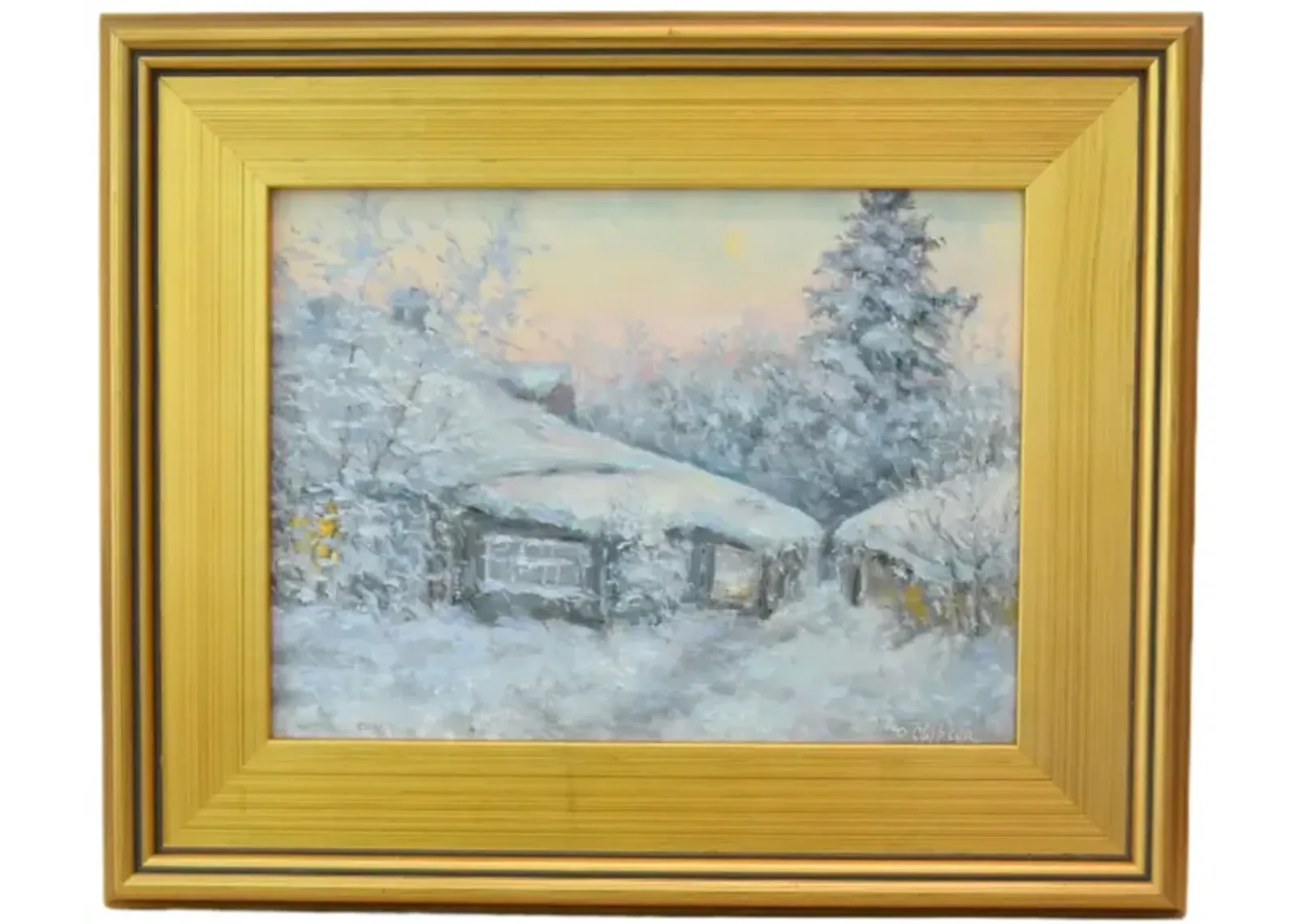 Impressionist Winter Landscape Painting - White