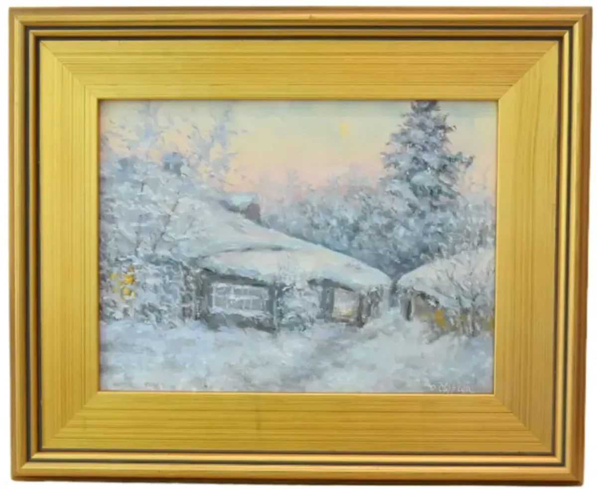 Impressionist Winter Landscape Painting - White