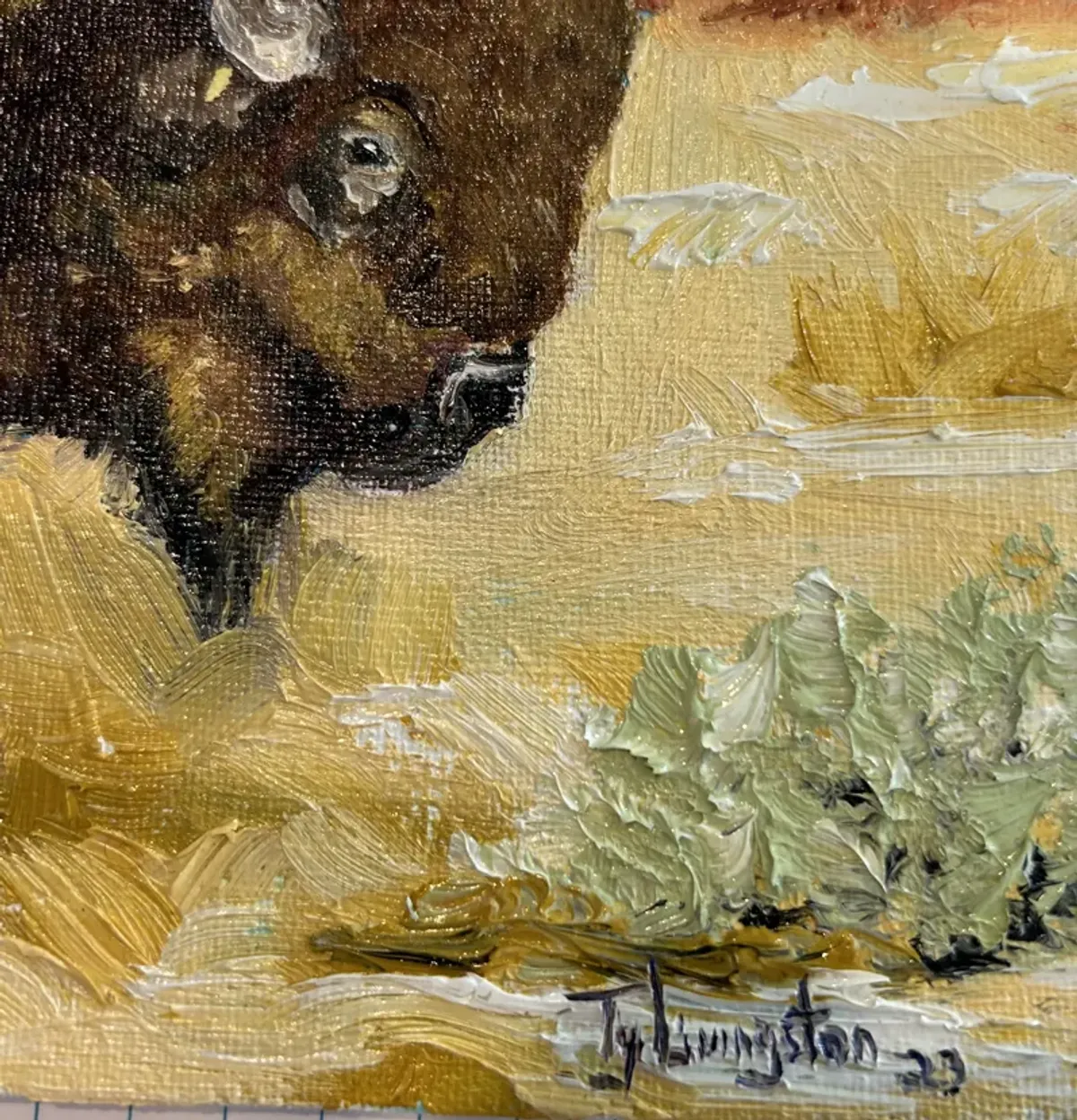 American Buffalo Bison Oil Painting - Yellow