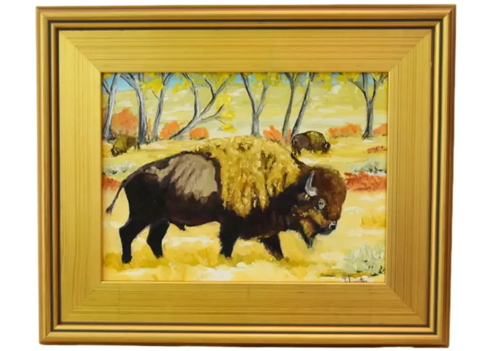 American Buffalo Bison Oil Painting - Yellow