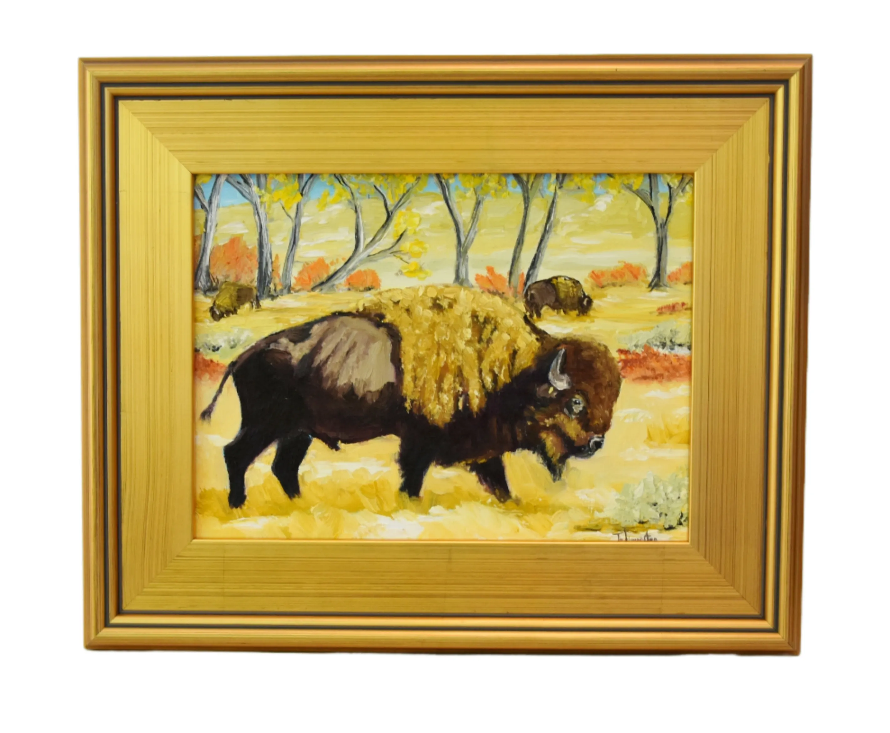 American Buffalo Bison Oil Painting - Yellow