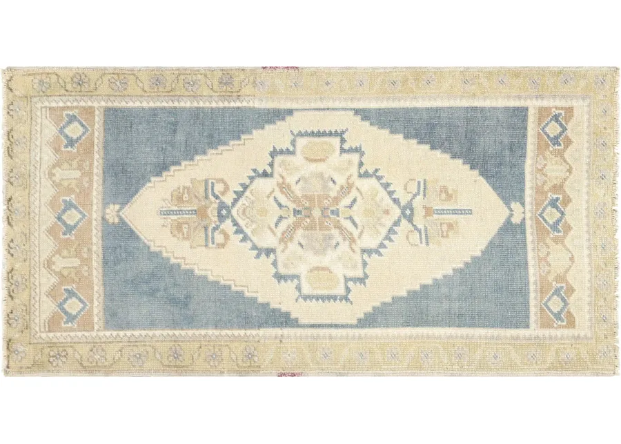 1960s Turkish Oushak Yastic -1'11"x 3'8" - blue