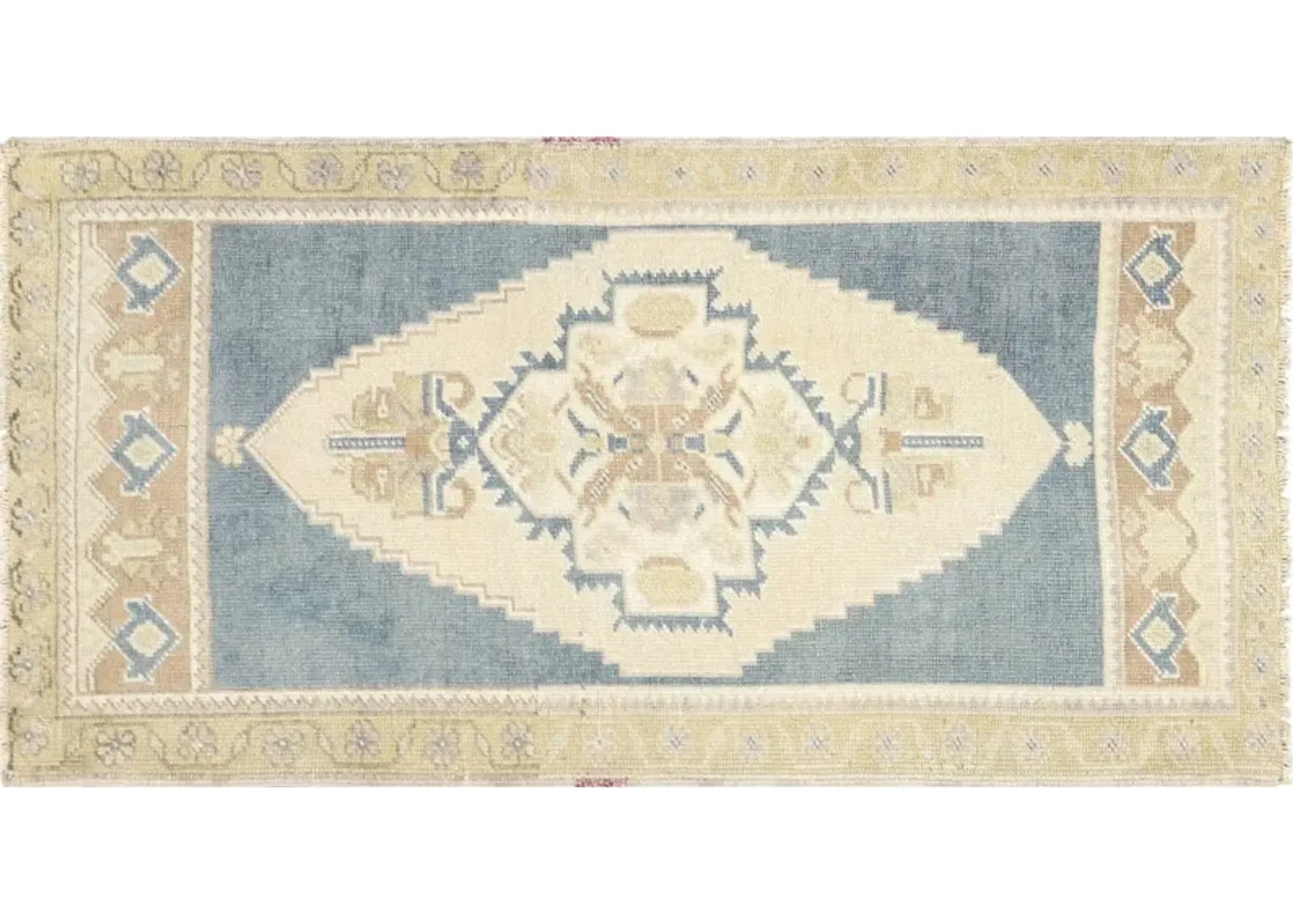 1960s Turkish Oushak Yastic -1'11"x 3'8" - blue