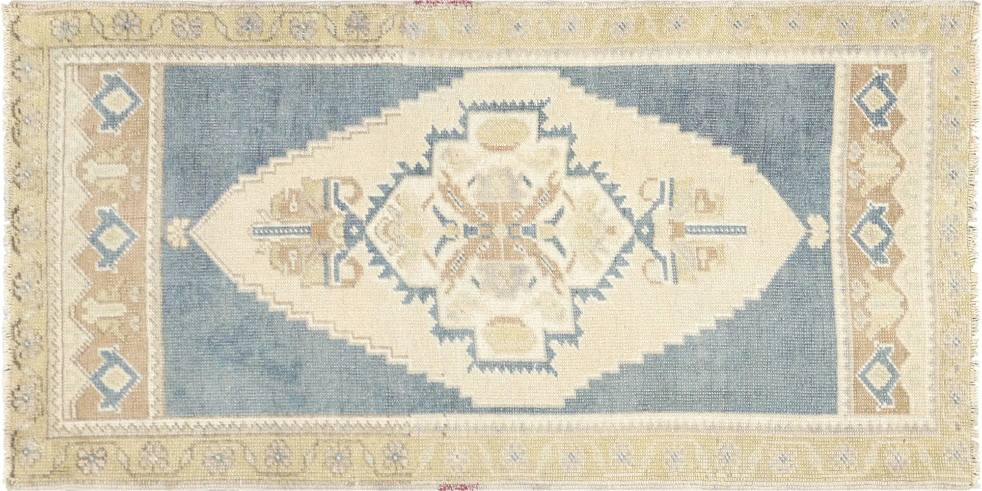 1960s Turkish Oushak Yastic -1'11"x 3'8" - blue