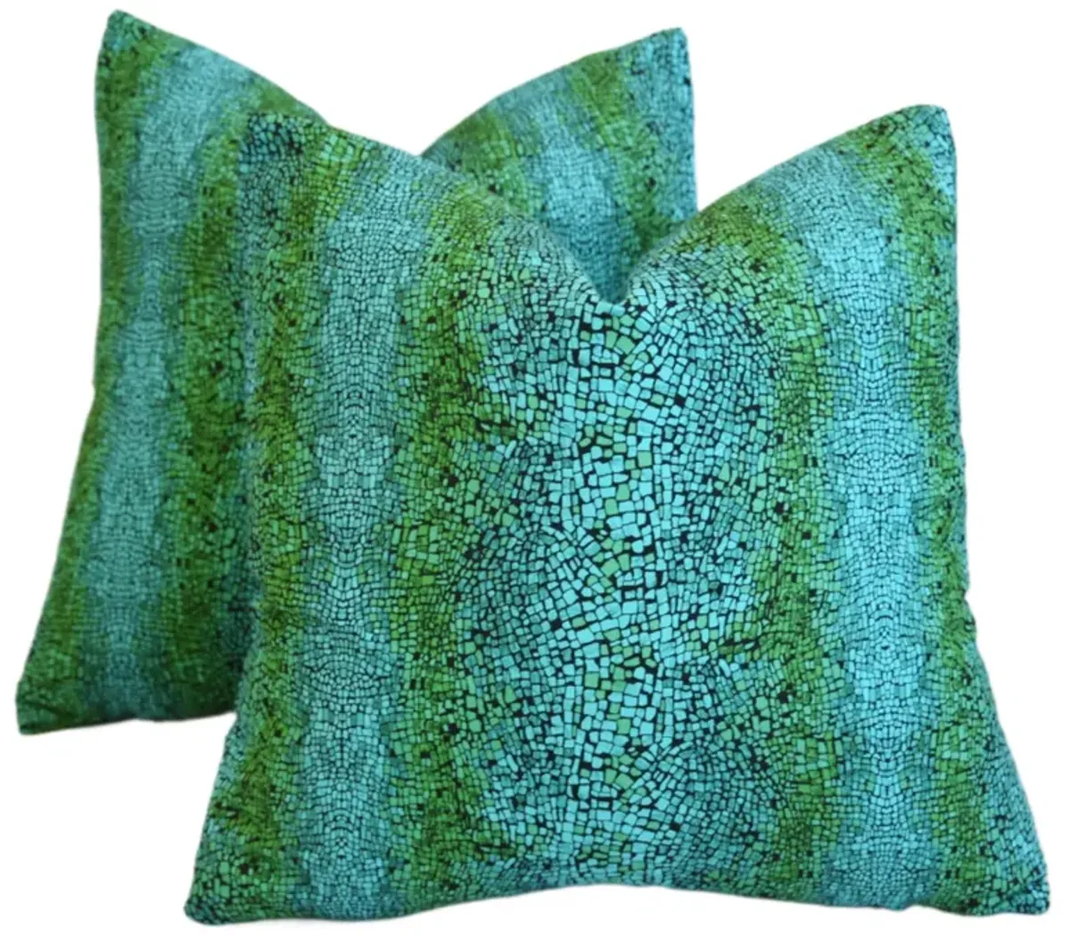 Green Mosaic Tile Pillows - Set of 2