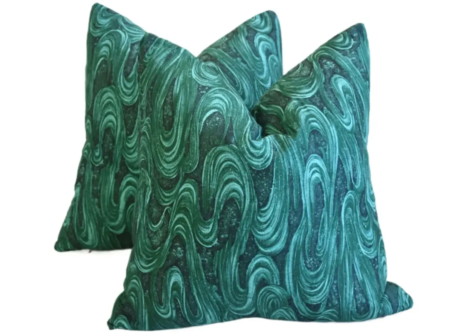 Green Malachite Swirl Pillows - Set of 2