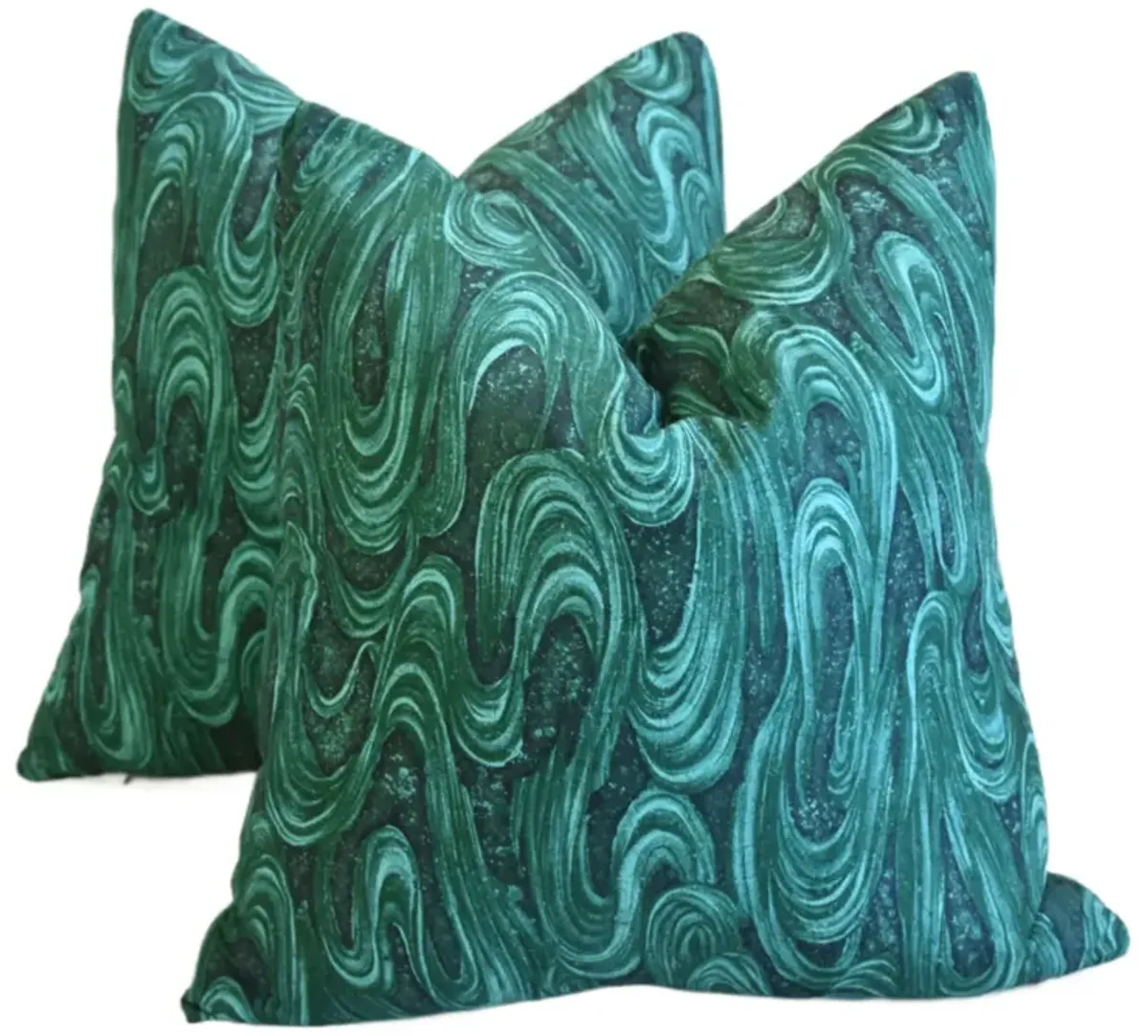 Green Malachite Swirl Pillows - Set of 2