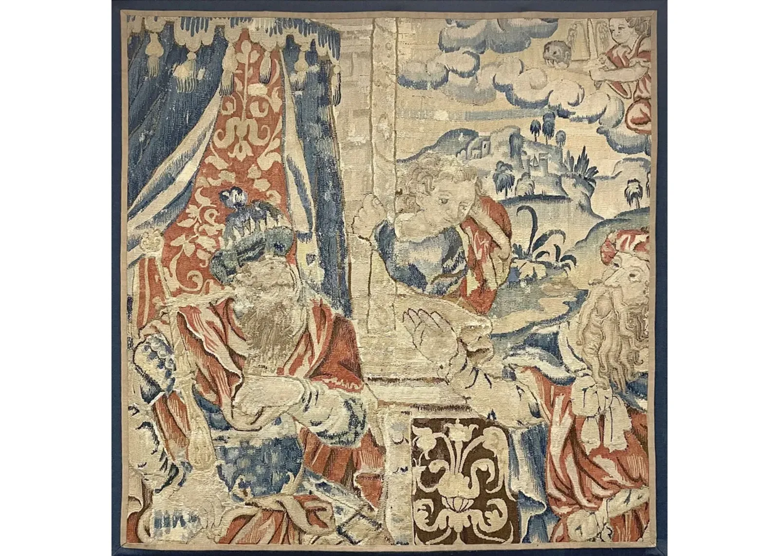 1920s Flemish Tapestry - 4'2" x 4'1" - blue