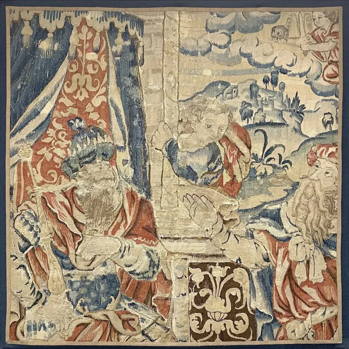 1920s Flemish Tapestry - 4'2" x 4'1" - blue