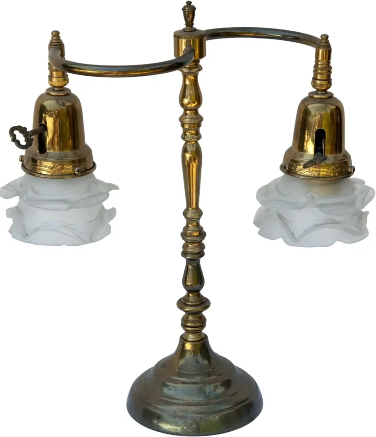 Brass Table Lamp /Satin Glass Shades - Brown