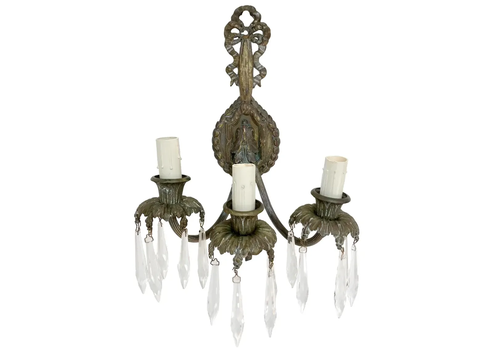 French Bronze & Crystal Wall Sconce pair - Brown