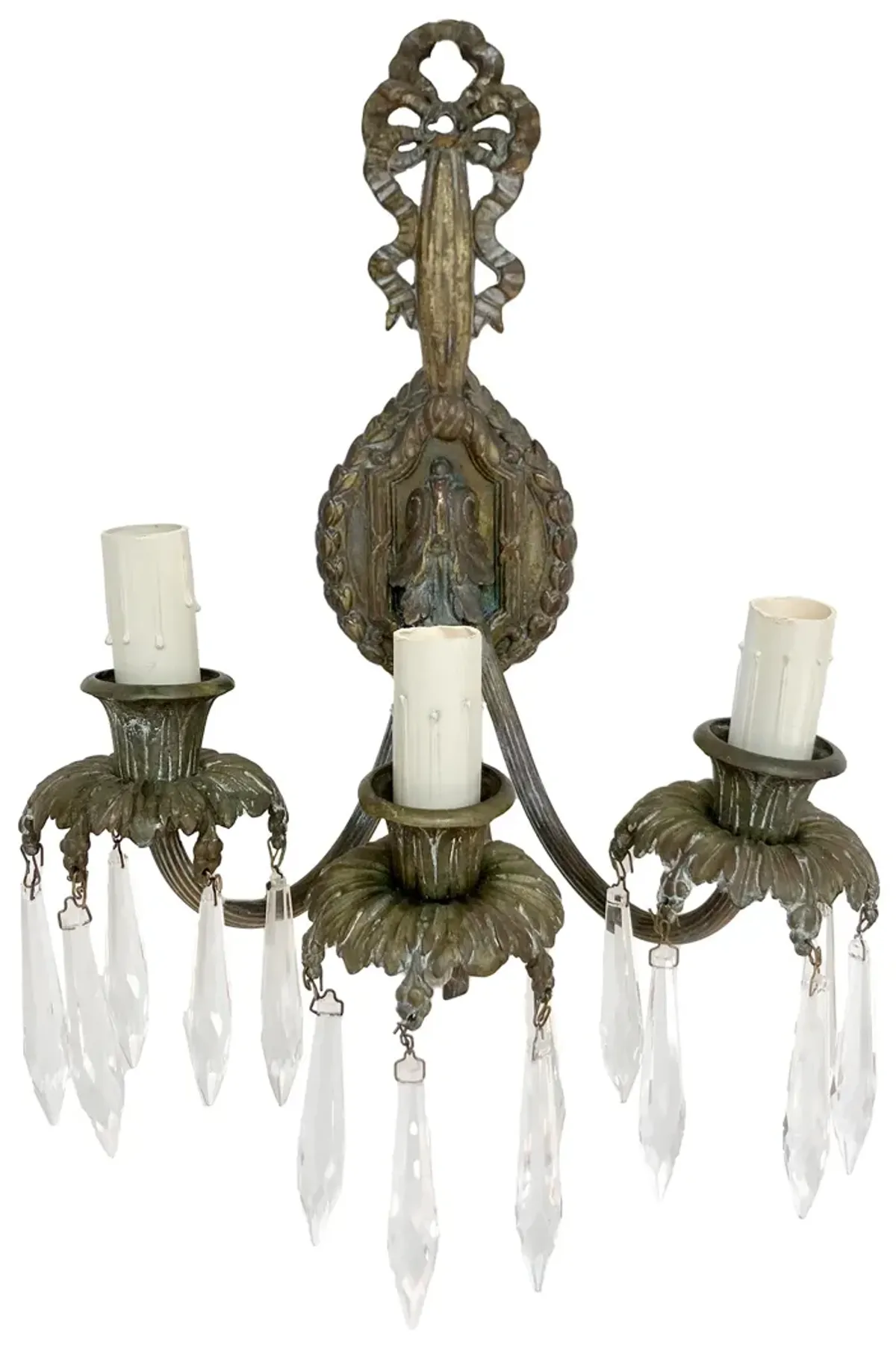 French Bronze & Crystal Wall Sconce pair - Fleur de Lex Antiques - Brown