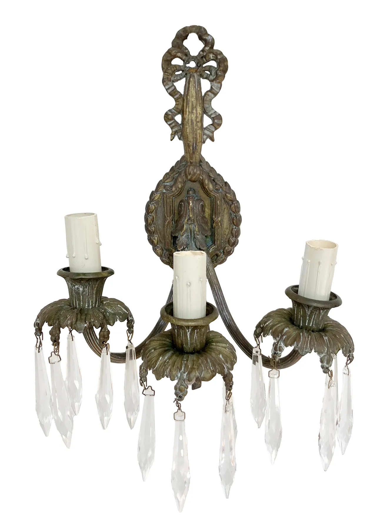 French Bronze & Crystal Wall Sconce pair - Brown