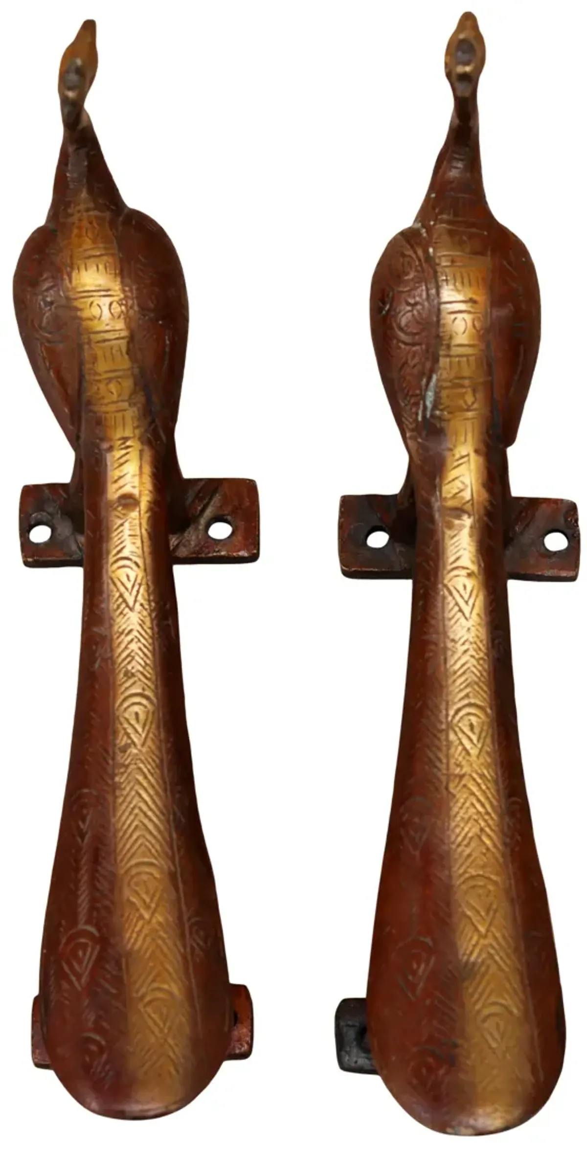 Red Brass Peacock Door Handles - a Pair