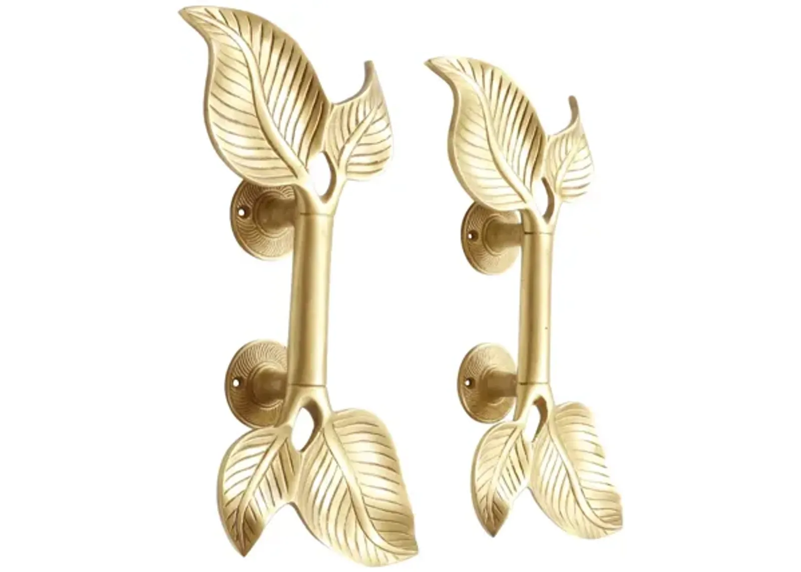 Large Brass Leaf Handles - a Pair - Gold