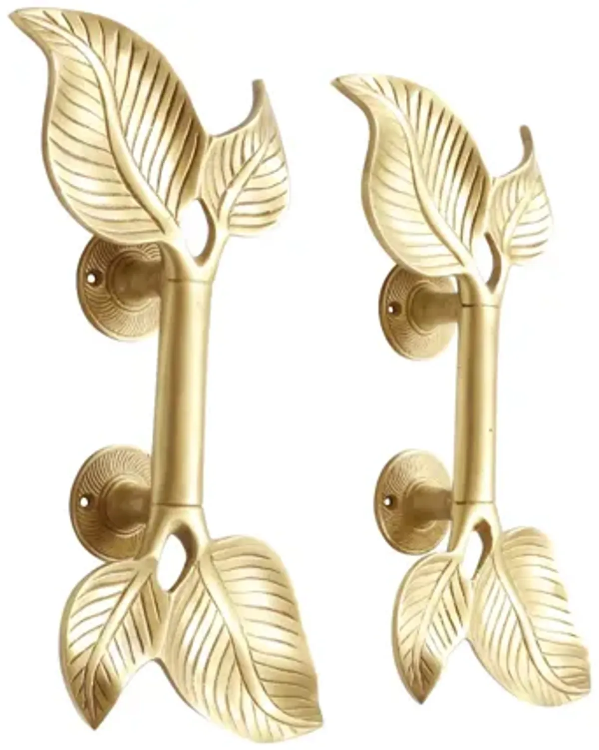 Large Brass Leaf Handles - a Pair - Gold