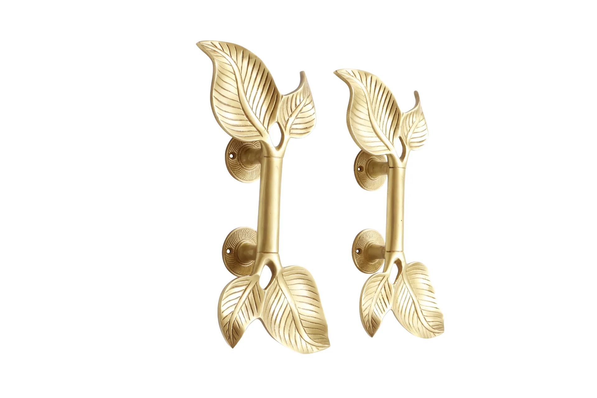 Large Brass Leaf Handles - a Pair - Gold