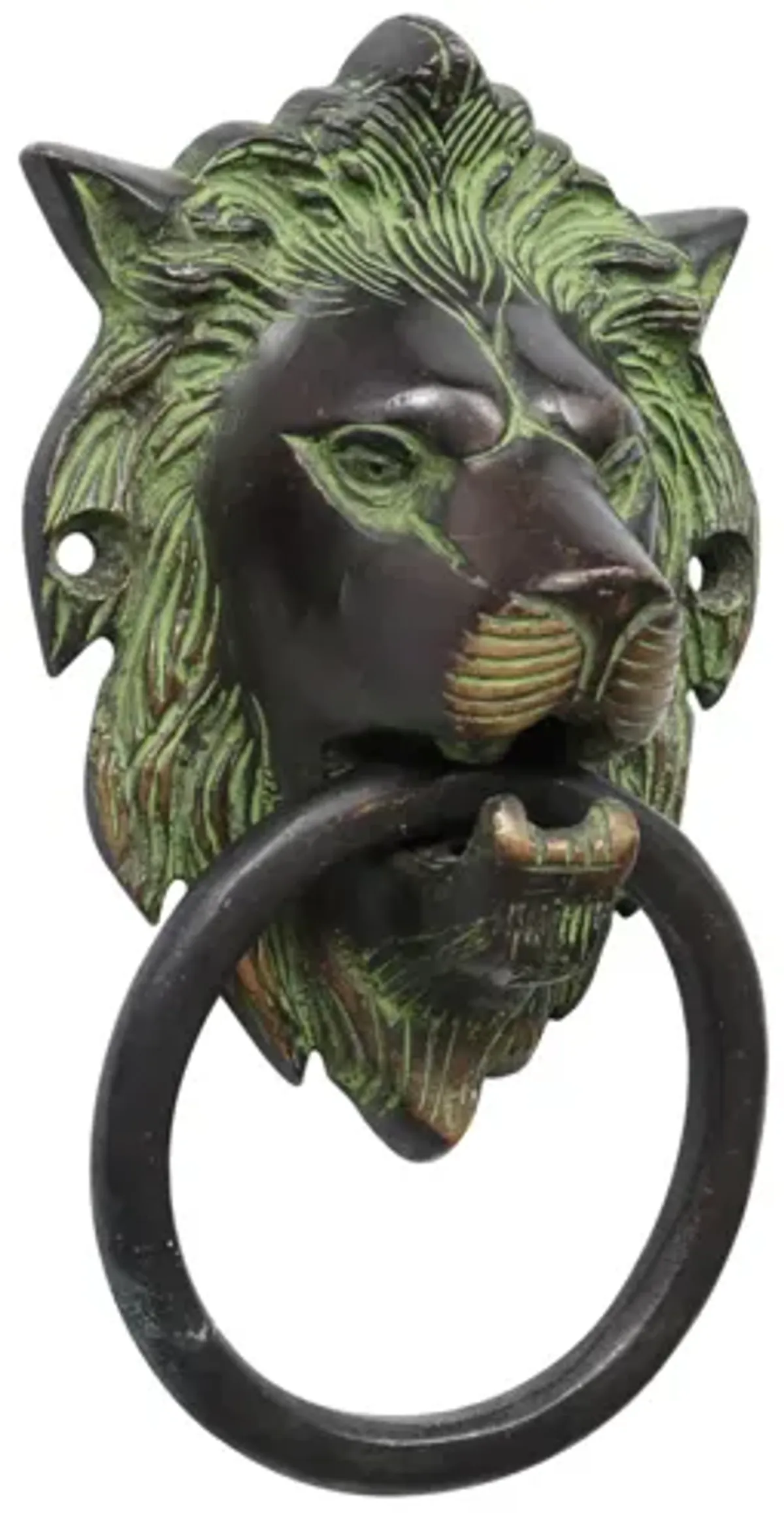 Green Brass Lion's Head Door Knocker